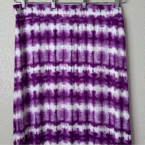 Ava & Viv Boho Purple White Tie Dye Stretchy Maxi Skirt - Picture 3 of 11